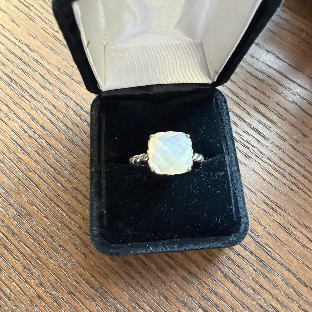 Pandora Silver Opal-Like Square Ring - Iridescent… - image 1